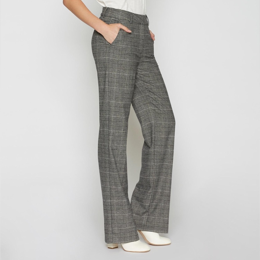 Joie NWT Wool Blend Glen Grey Black Plaid Pants Size 2